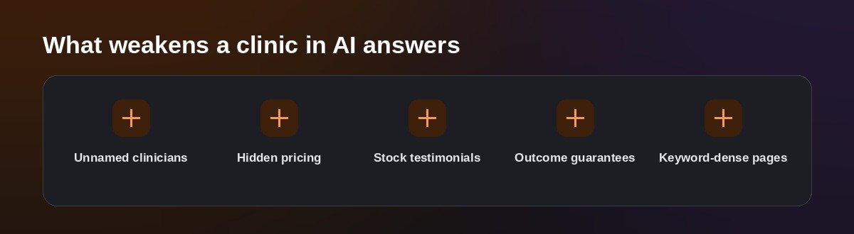 What weakens a clinic in AI answers